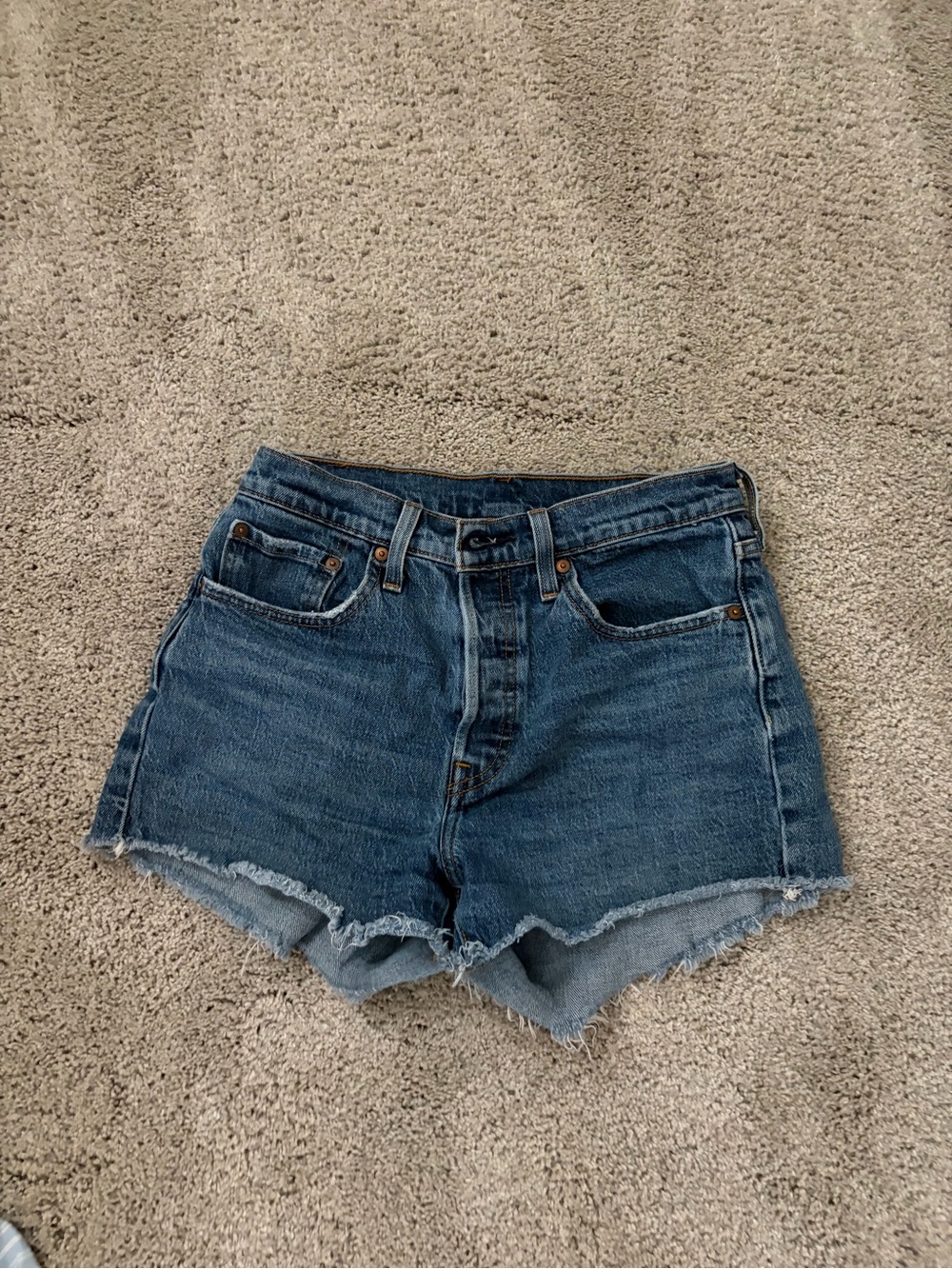 Levi's Dark Blue High-Rise Raw Hem Jean Shorts